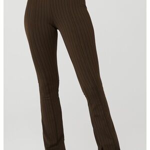 ALO High waist pin stripe zip it flare legging and jacquard pin stripe set